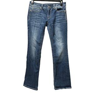 Miss Me size 30 medium blue wash zip whispered bedazzled boot cut jeans